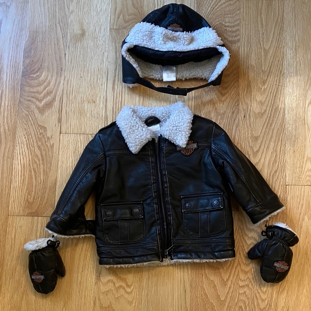 Harley-Davidson Jacket Faux leather 12 months Mittens Hat